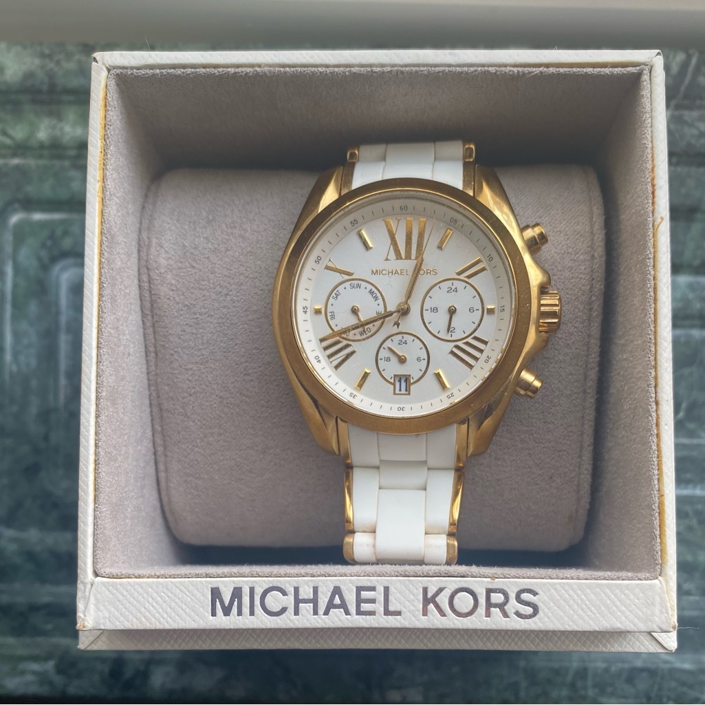 Michael Kors Gold And White Chronograph Bracelet Watch